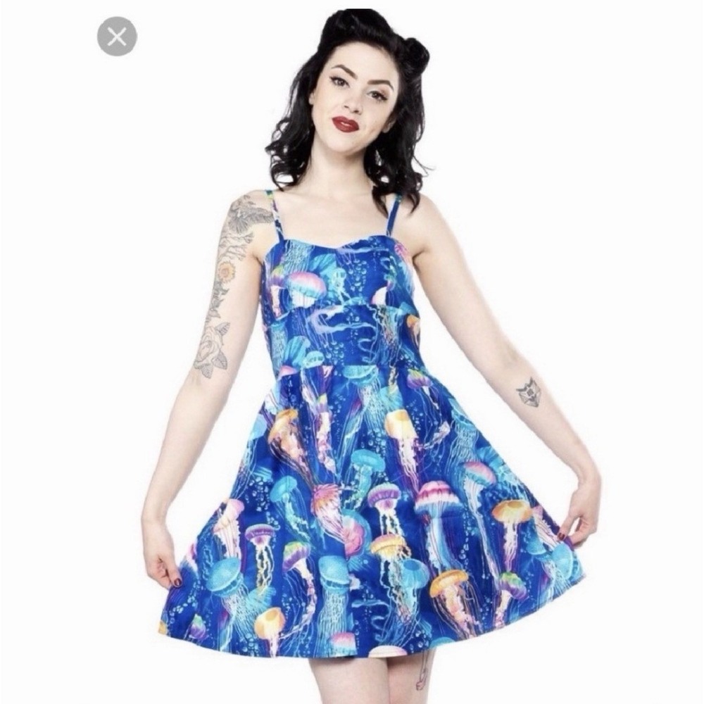 Retrolicious Pinup Jellyfish Circle Dress Sz XL Blue Ocean Marine Fit And Flare